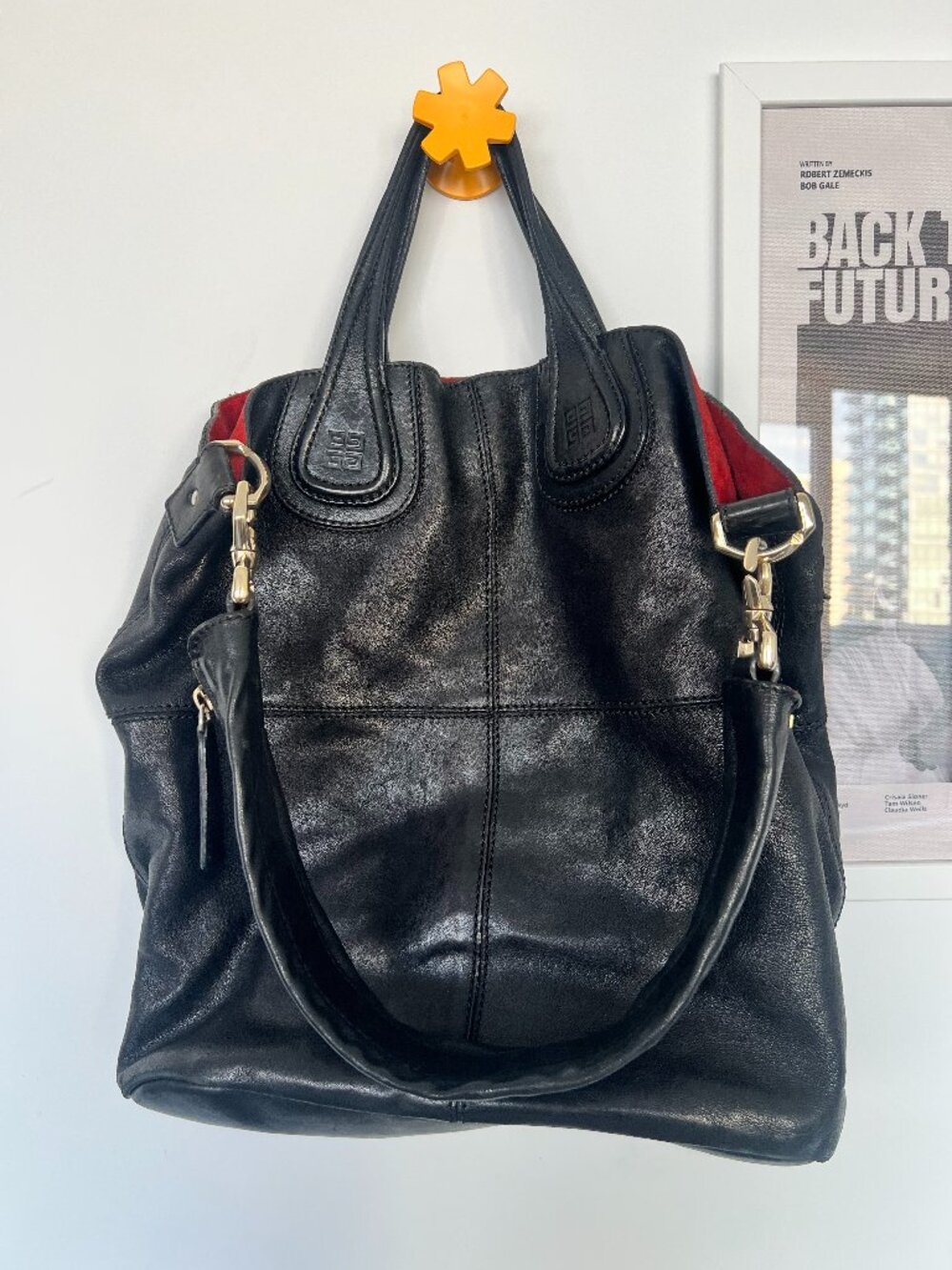Authentic GIVENCHY Nightingale Bag - Black Leather w/ Red Suede Interior